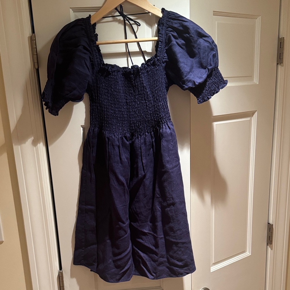 Hill House Kids Navy Puff-Sleeve Smocked Dress